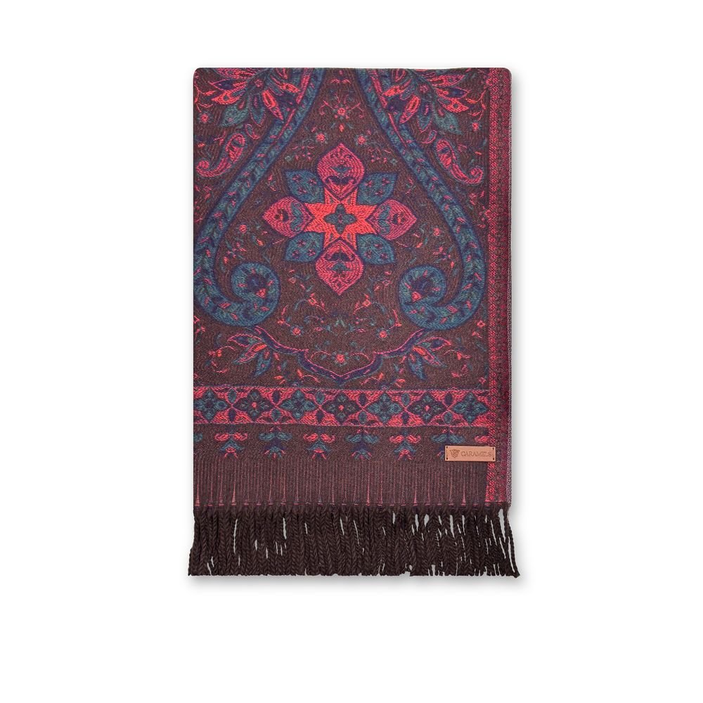 Bufanda Mujer Caramelo Estampado Burdeos con Flecos Marca Caramelo Travel Fantasy