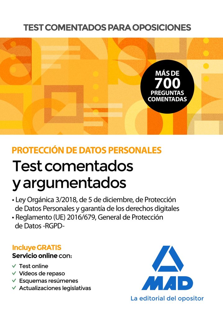 TEST COMENTADOS PARA OPOSICIONES SOBRE PROTECCION DE DATOS P | USERO LOPEZ, JUAN CARLOS/CARRILLO PARDO, | MAD | 9788414240168 Imagen principal del producto