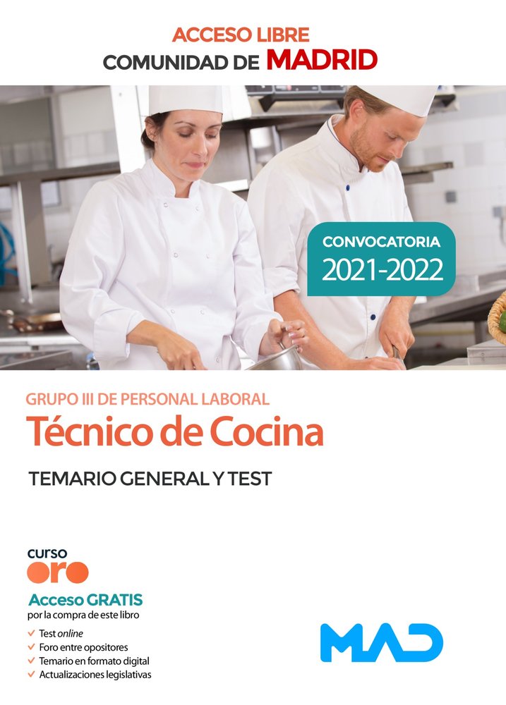 TECNICO COCINA COMUNIDAD MADRID ACCESO LIBRE TEMARIO TEST | AA,VV | MAD | 9788414252574 Imagen principal del producto