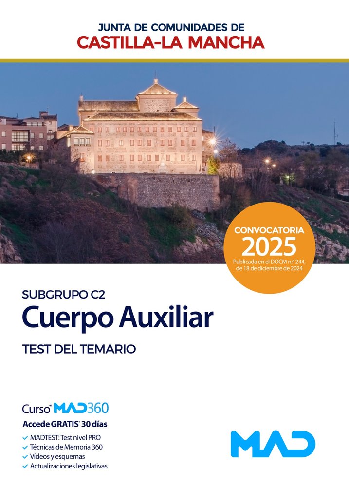 CUERPO AUXILIAR SUBGRUPO C2 TEST CASTILLA LA MANCHA | AA,VV | MAD | 9788414290941 Imagen principal del producto
