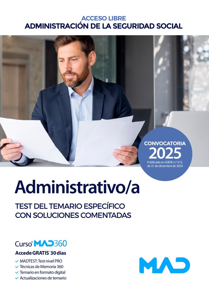 ADMINISTRATIVO/A SEGURIDAD SOCIAL ACCESO LIBRE TEST ESPECIF | AA,VV | MAD | 9788414291931 Imagen principal del producto