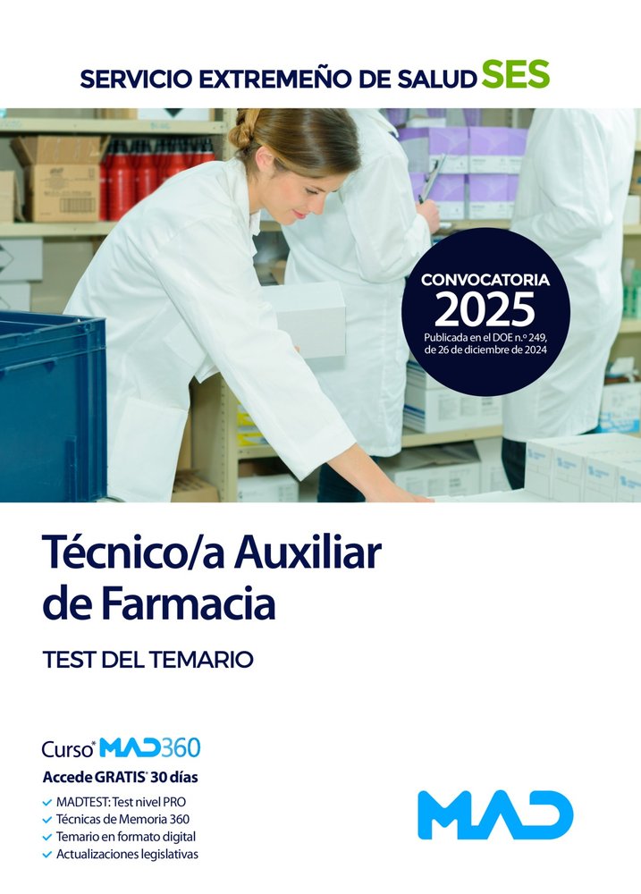 TECNICO/A AUXILIAR DE FARMACIA TEST SES 2025 EXTREMADURA | AA,VV | MAD | 9788414292068 Imagen principal del producto