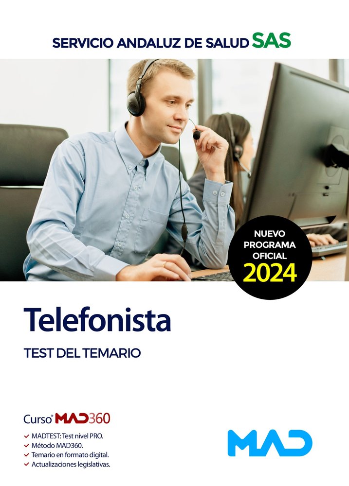 TELEFONISTA TEST DEL TEMARIO SERVICIO ANDALUZ SALUD SAS | AA,VV | MAD | 9788414292433 Imagen principal del producto