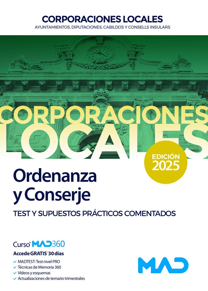 ORDENANZA Y CONSERJE AYUNTAMIENTOS TEST DIPUTACIONES 2025 | AA,VV | MAD | 9788414294659 Imagen principal del producto