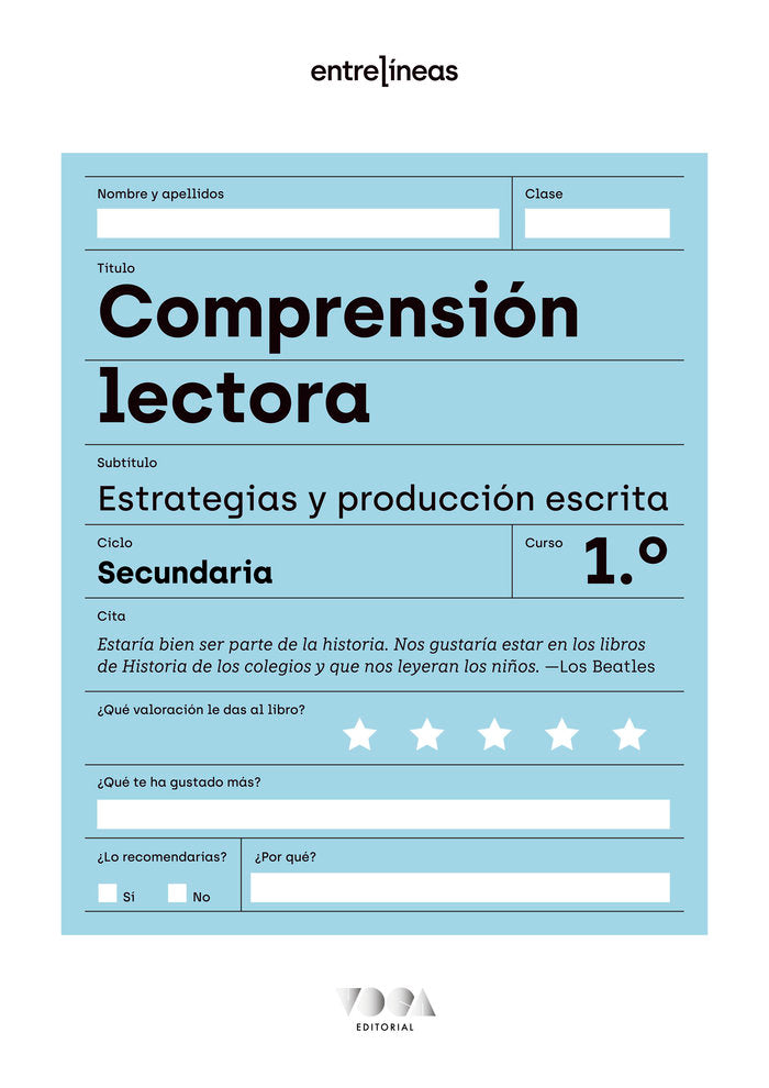 Entrelíneas 1. Comprensión lectora, estrategias y producción escrita | Varios autores | 9788418353499 (VOCA EDITORIAL) Imagen principal del producto