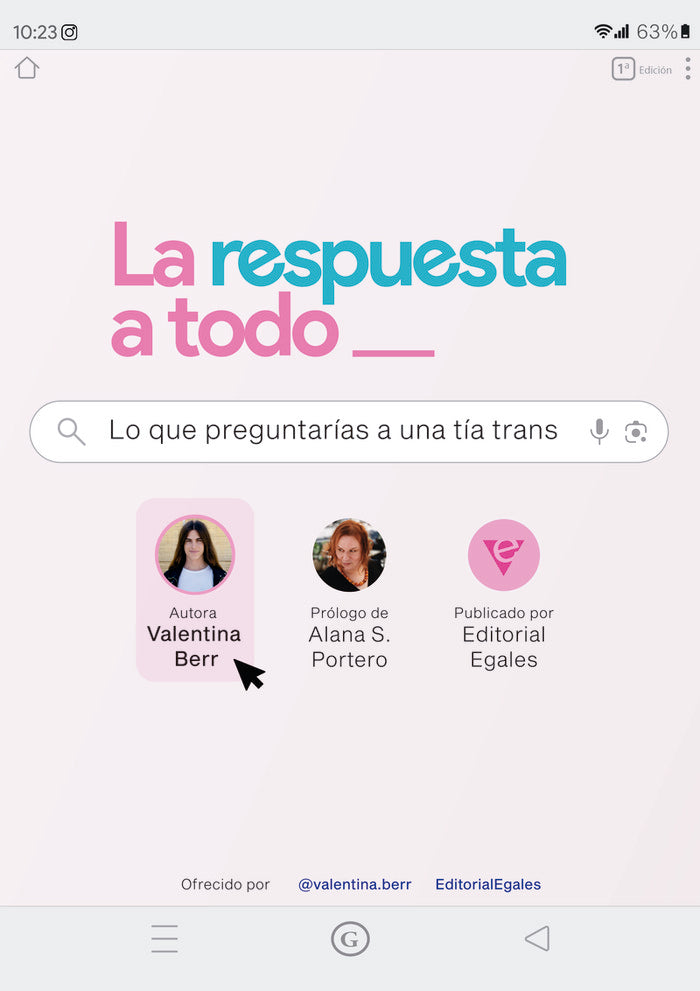 RESPUESTA A TODO LO QUE PREGUNTARIAS A UNA TIA TRANS,LA | BERR,VALENTINA | EGALES | 9788419728272 Imagen principal del producto