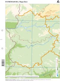 Mapas de Extremadura físicos mudos CUMIO para estudio y enseñanza