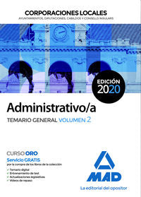 Administrativo/a de Corporaciones Locales. Temario General Volumen 2. Aa. Vv. (Editorial MAD) 9788414235881 Imagen principal del producto
