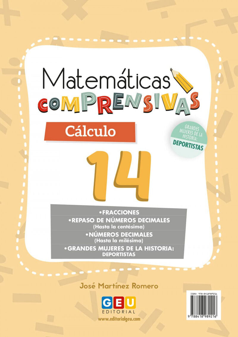 Cuaderno de Refuerzo de Matemáticas comprensivas 14. Martinez Romero, Jose (Editorial GEU) 9788418989216 Imagen principal del producto