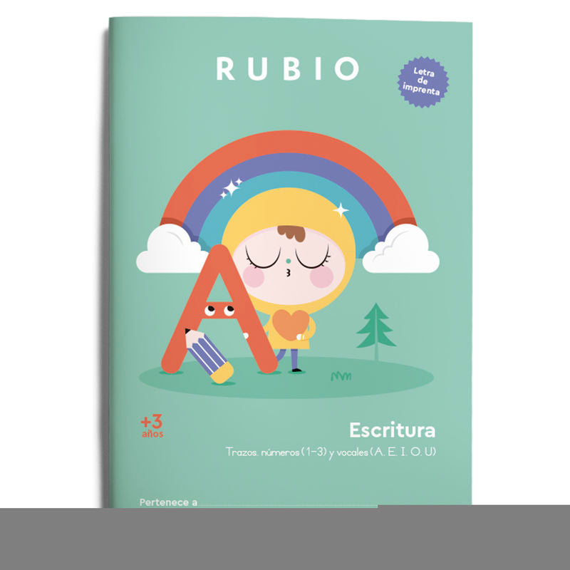 Escritura con letra de imprenta (+3 años): Trazos, números (1-3) y vocales (A, E, I, O, U). ENRIQUE RUBIO POLO SLU (Editorial Rubio) 9788418964800