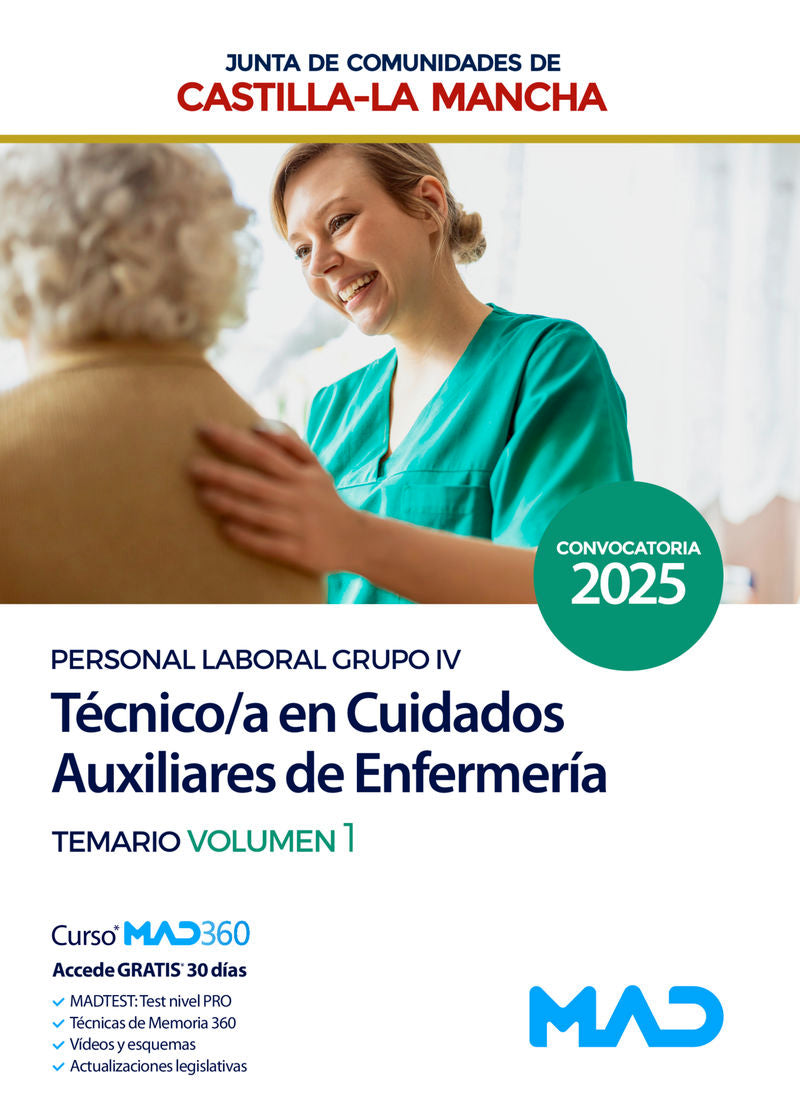 Tecnico / A En Cuidados Auxiliares De Enfermeria (Grupo Iv Personal Laboral)  - Temario Volumen 1 - Junta De Comunidades Castilla-La Mancha. Aa. Vv. (Mad S.L.) 9788414290385