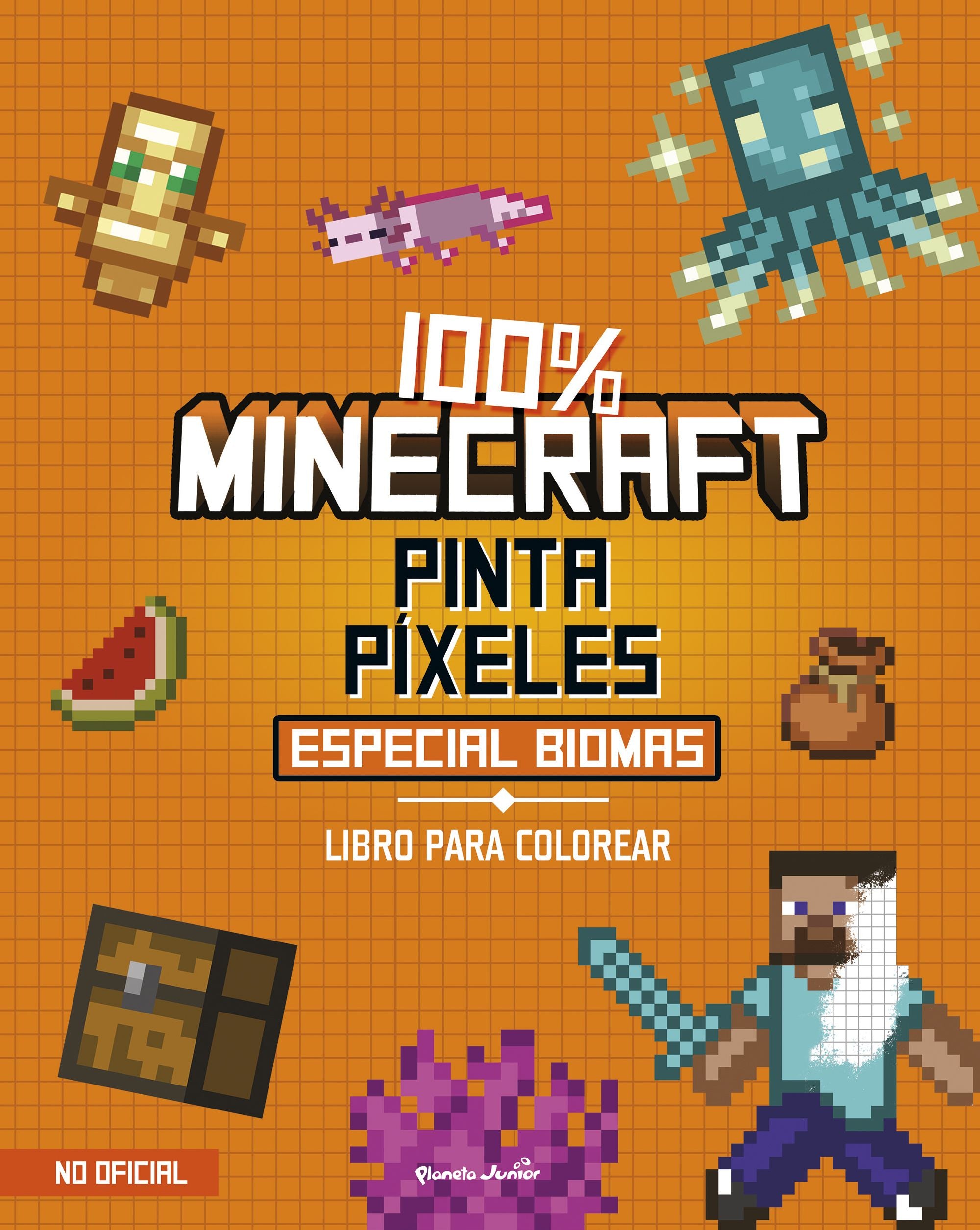100% Minecraft. Pinta píxeles. Especial biomas: Libro para colorear. AA. VV. (Planeta Junior) 9788408311362 Imagen principal del producto