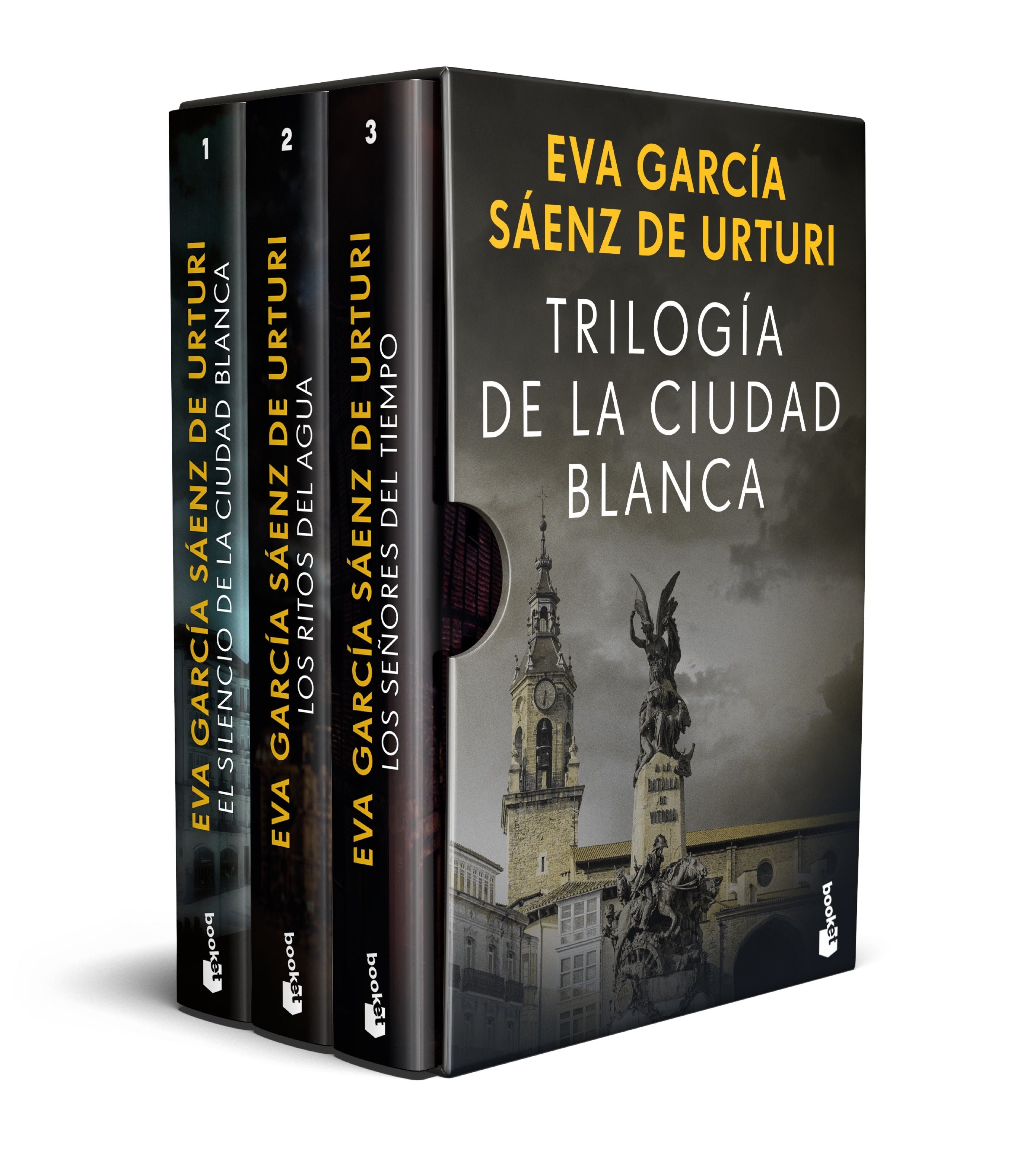 Estuche Trilogía de la Ciudad Blanca: Incluye El silencio de la ciudad blanca, Los ritos del agua y Los señores del tiempo. Eva García Sáenz de Urturi (Booket) 9788408285250 Imagen principal del producto