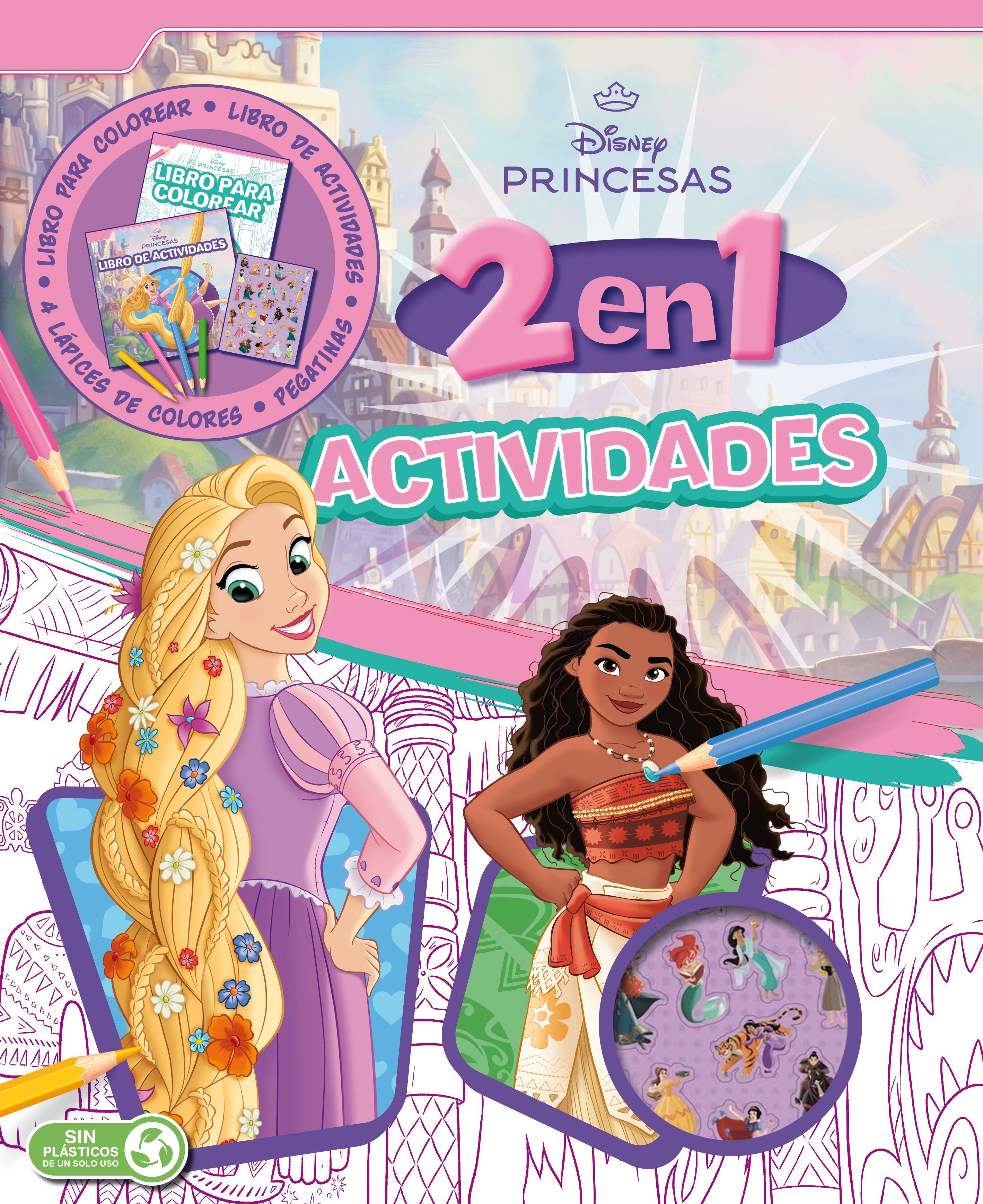 Princesas. Actividades 2 en 1: Libro para colorear, actividades, lápices y pegatinas. Disney (Libros Disney) 9788410029286 Imagen principal del producto