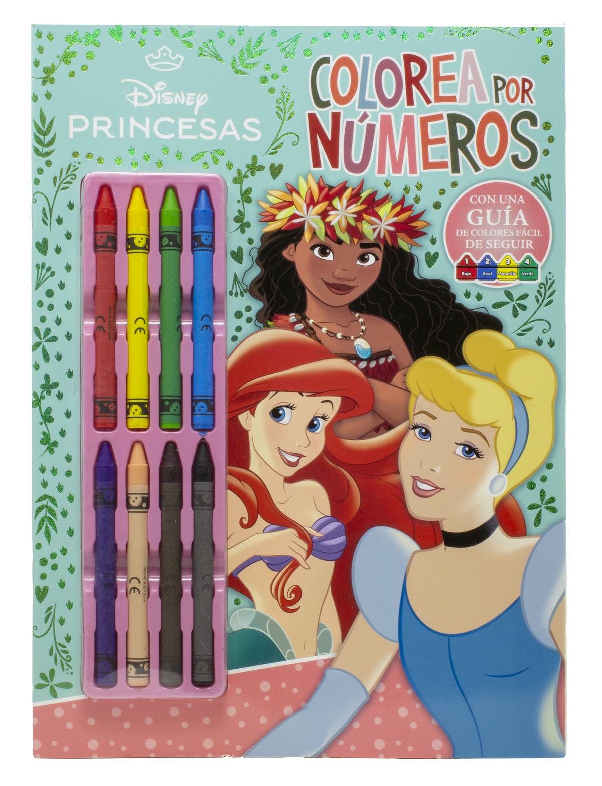 Princesas. Colorea por números con ceras: Con 8 ceras de colores. Disney (Libros Disney) 9788410029569