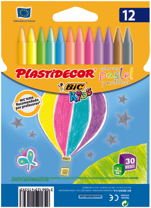 ▻ CERA PLASTIDECOR C/12 COLORES SURTIDOS PASTEL Y METALICO