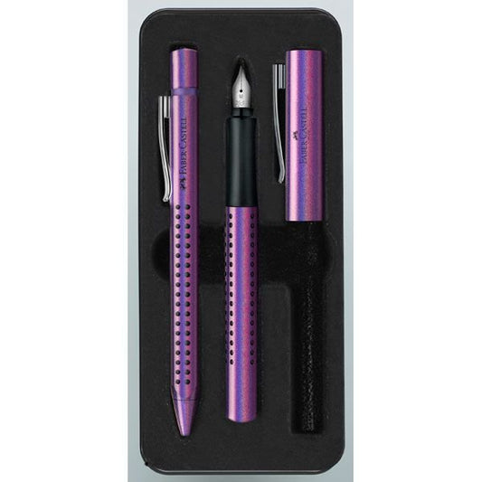 ✅ JUEGO BOLIGRAFO + PLUMA GRIP EDITION GLAM VIOLETA