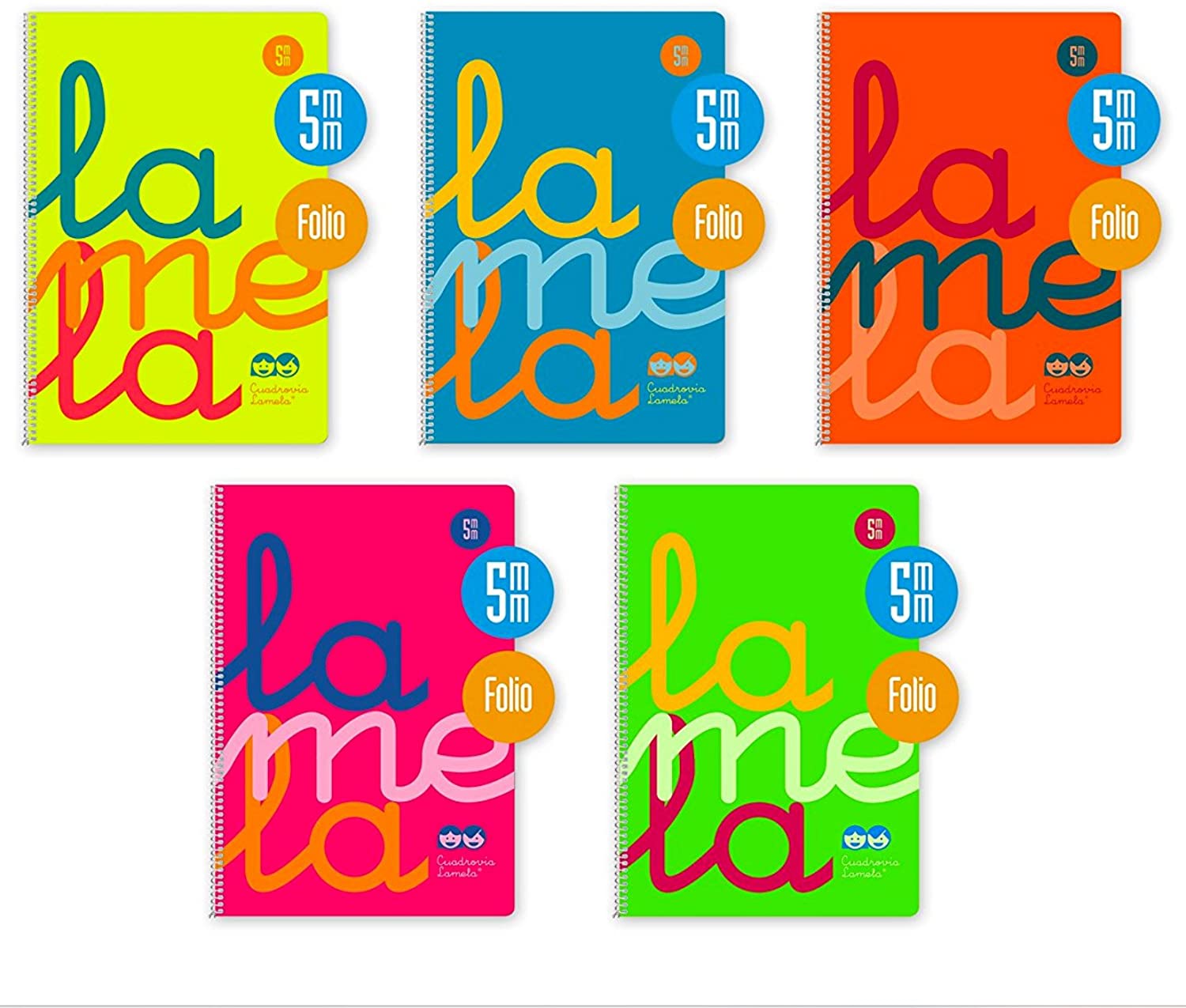Bloc Lamela Fº fluor, espiral PP 80 hojas Cuadrícula 5mm 90g Pack 5 cuadernos - 8412855116836 Imagen principal del producto