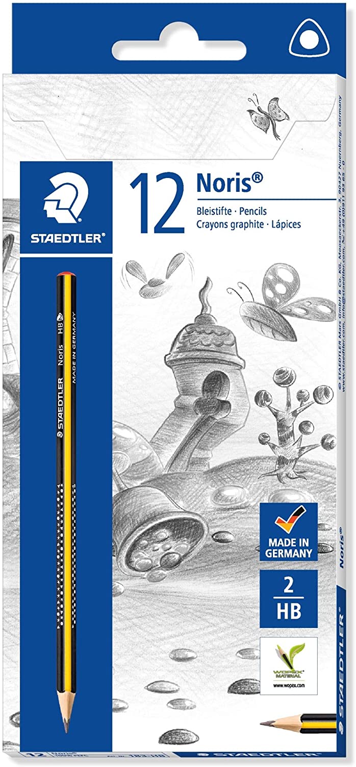 STAEDTLER Noris Eco 183-HB VE Lápices ecológicos de dureza media. Caja con 12 lápices de grafito con mina HB