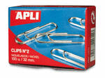 ✅ CLIPS NIQUELADOS Nº 2 32 MM 100 UNIDADES X 10 CAJITAS MARCA APLI Imagen principal del producto