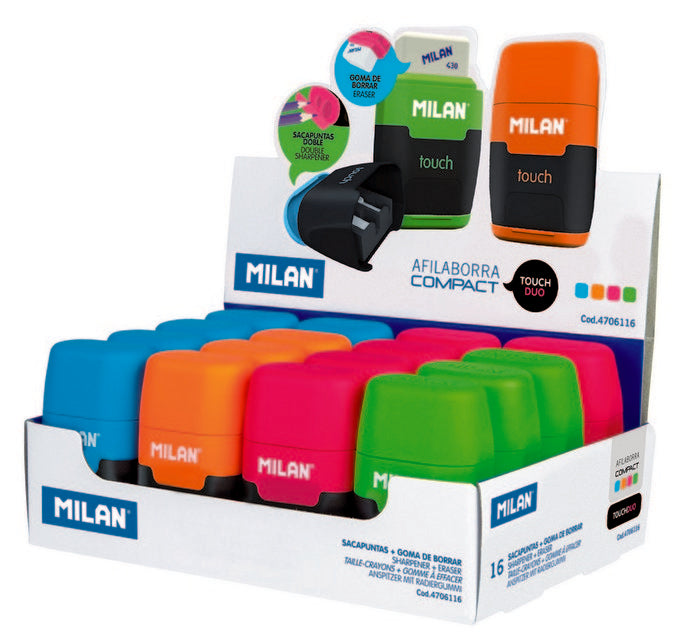 ✅ SACAPUNTAS CON DEPÓSITO Y BORRADOR MILAN COMPACT TOUCH CAJA DE 16 UNIDADES Imagen principal del producto