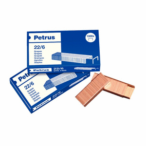 ✅ GRAPAS PETRUS 22/6 COBREADAS BLISTER DE 25 CAJITAS DE 1000 GRAPAS Imagen principal del producto