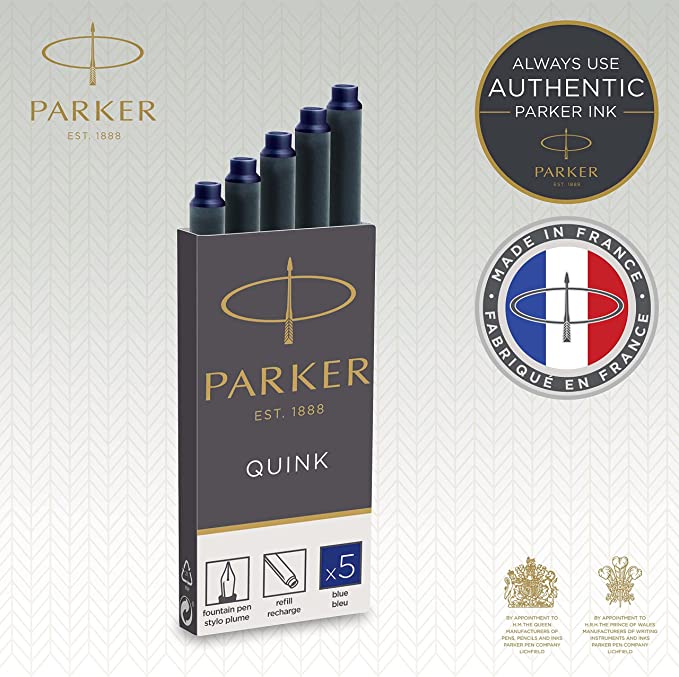 ✅ CARTUCHO TINTA PLUMA PARKER AZUL CAJA DE 5 RECAMBIOS
