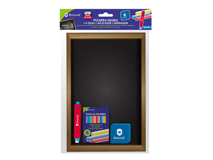 ✅ PIZARRA NEGRA CON PORTATIZAS + 6 TIZAS+ BORRADOR Imagen principal del producto