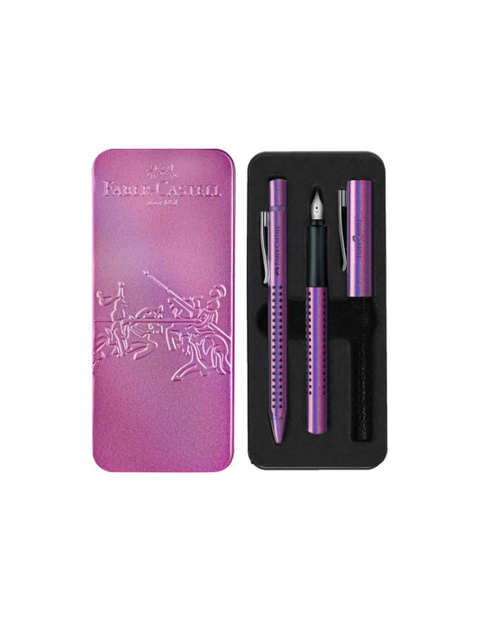 ✅ JUEGO BOLIGRAFO + PLUMA GRIP EDITION GLAM VIOLETA